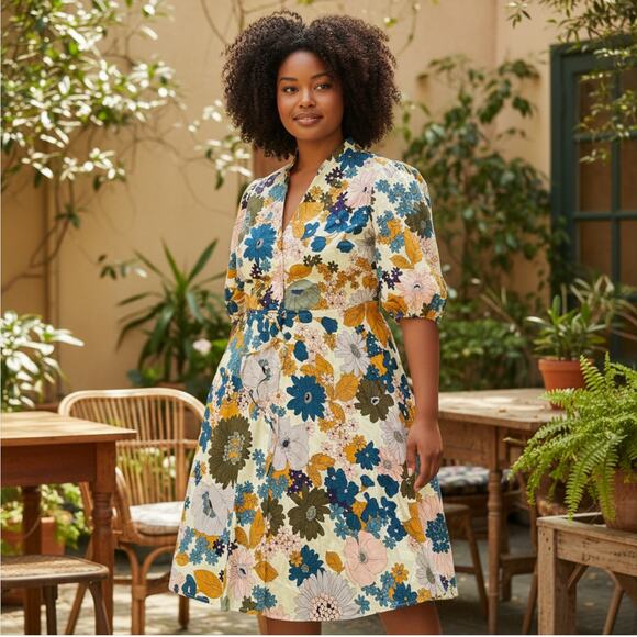 52Seven Floral Midi Dress Spring Summer Fall Pockets Fun Flirty ButtonUp Size 16 - Picture 1 of 12